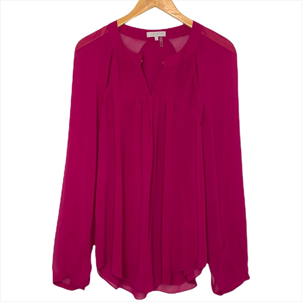 1.State Fushia Flowy Cutout Long Sleeve Blouse Size Medium